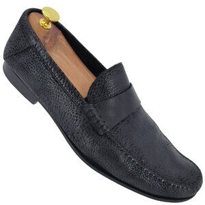 Santoni Italy Soft Black Deerskin Mens size 10.5 Paine Strap Loafers Dress Shoes